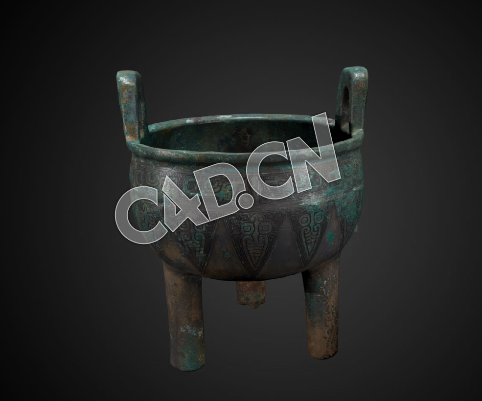 C4D中国古代青铜器圆鼎模型 Ding food vessel, 12th C BCE