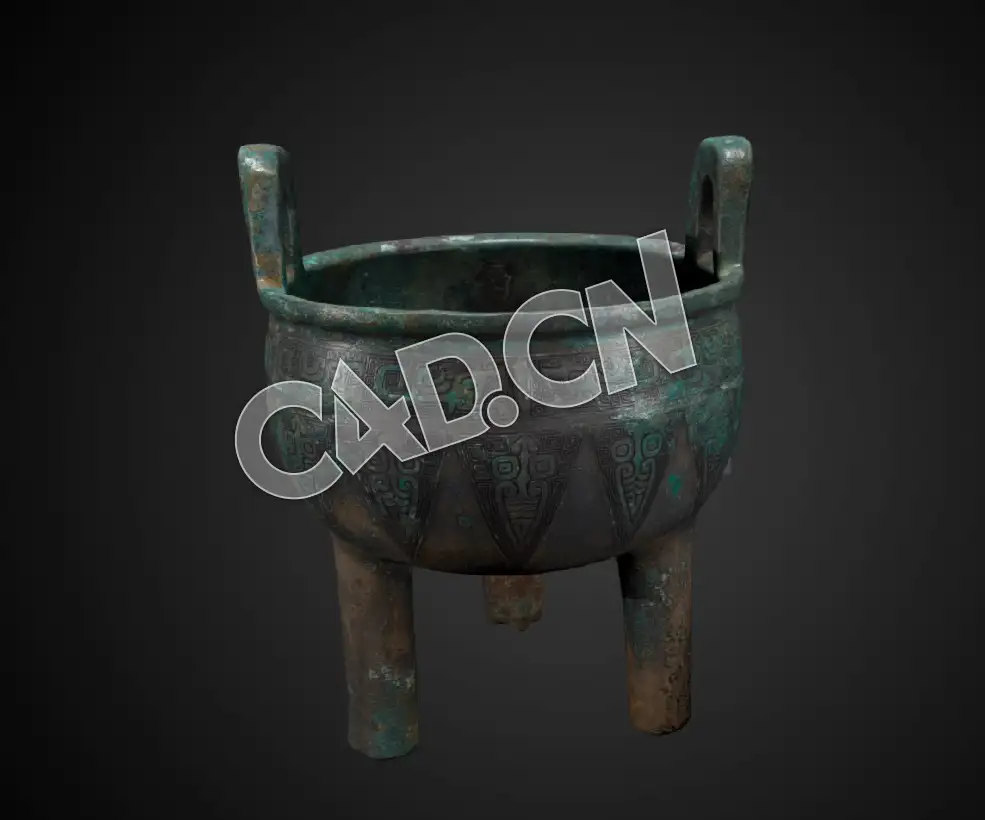 C4D中国古代青铜器圆鼎模型 Ding food vessel, 12th C BCE