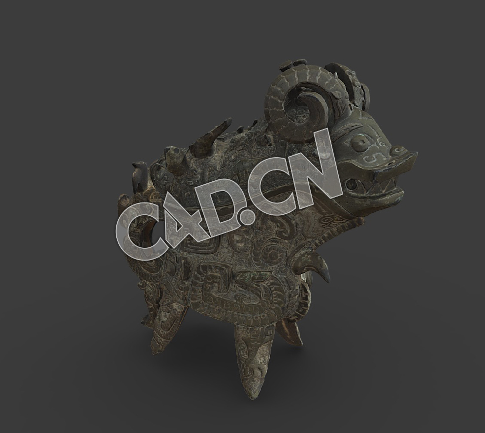 C4D中国古代青铜器羊头壶模型 Lidded ritual ewer (guang)