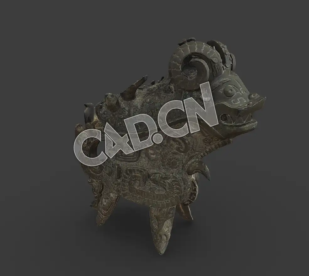 C4D中国古代青铜器羊头壶模型 Lidded ritual ewer (guang)