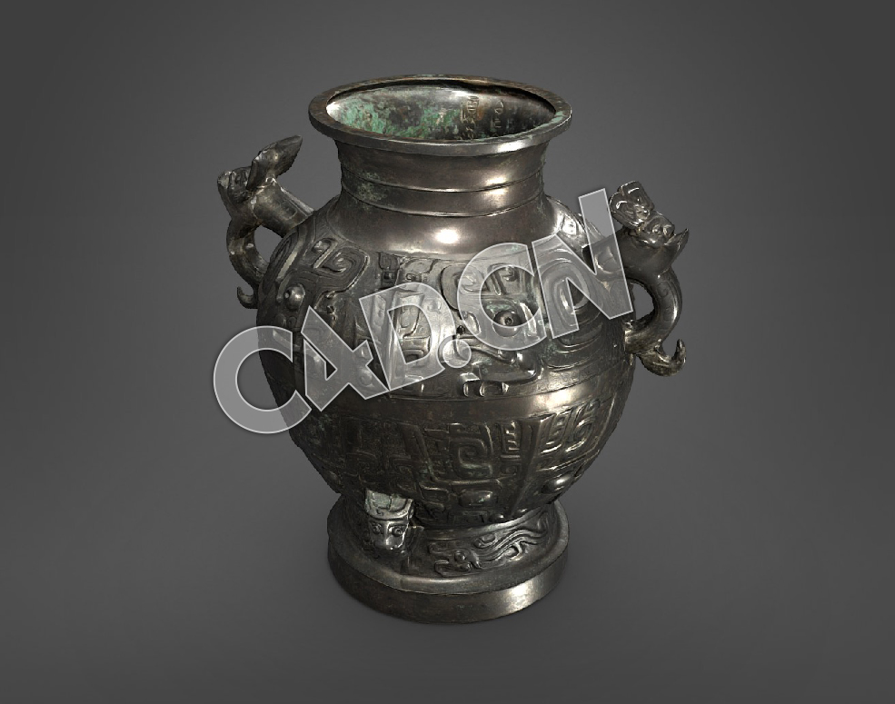 C4D中国古代青铜器无盖花瓶模型 Lei vase without lid