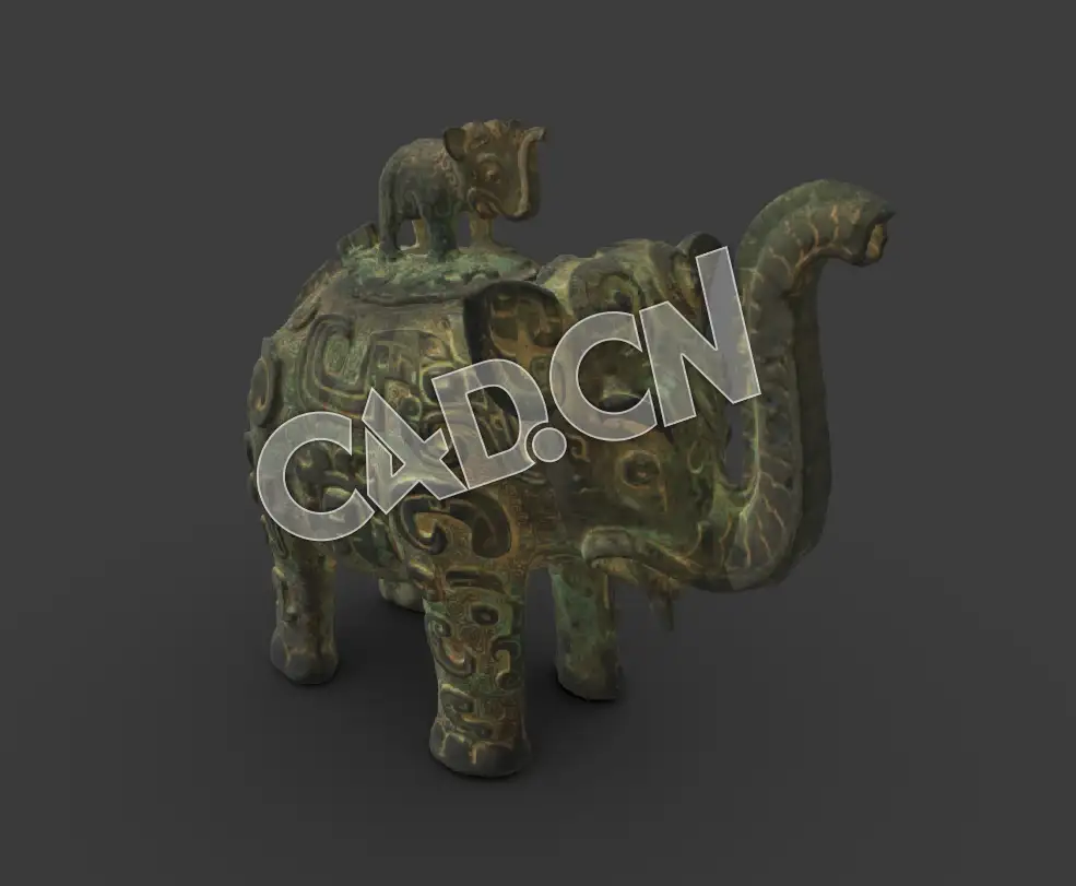 C4D中国古代青铜器大象壶模型 Lidded ritual ewer (huo)