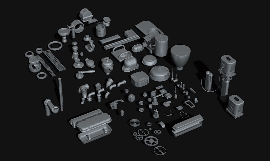 C4D蒸汽朋克机械零件模型 Artstation – 100+ Steampunk Small Kitbash pack Vol.2