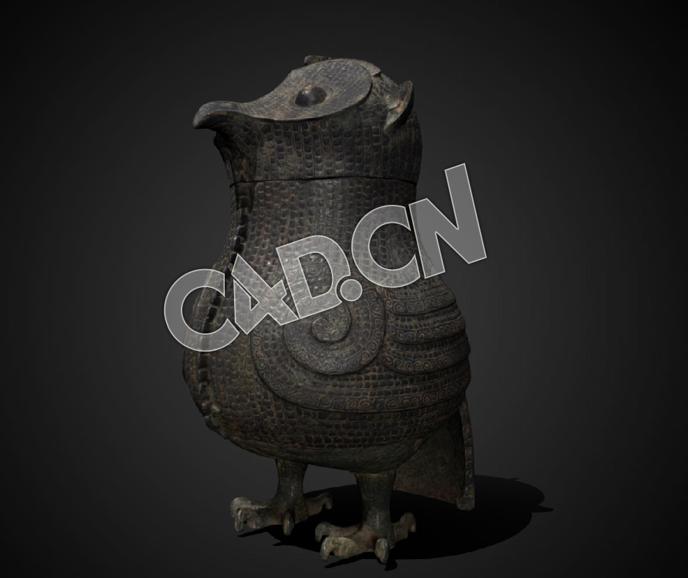 C4D中国古代青铜器猫头鹰酒樽模型 Owl 'Zun' wine vessel, 13th 12th century BCE