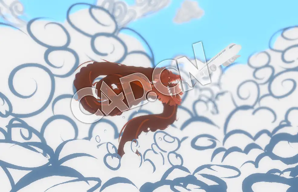 C4D卡通龙场景模型 Red Dragon in the Clouds