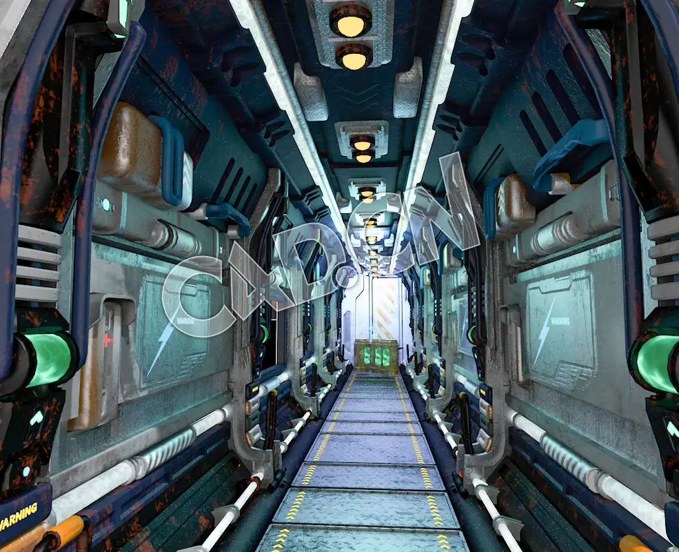 C4D科幻走廊机甲舱模型 scifi corridor 1