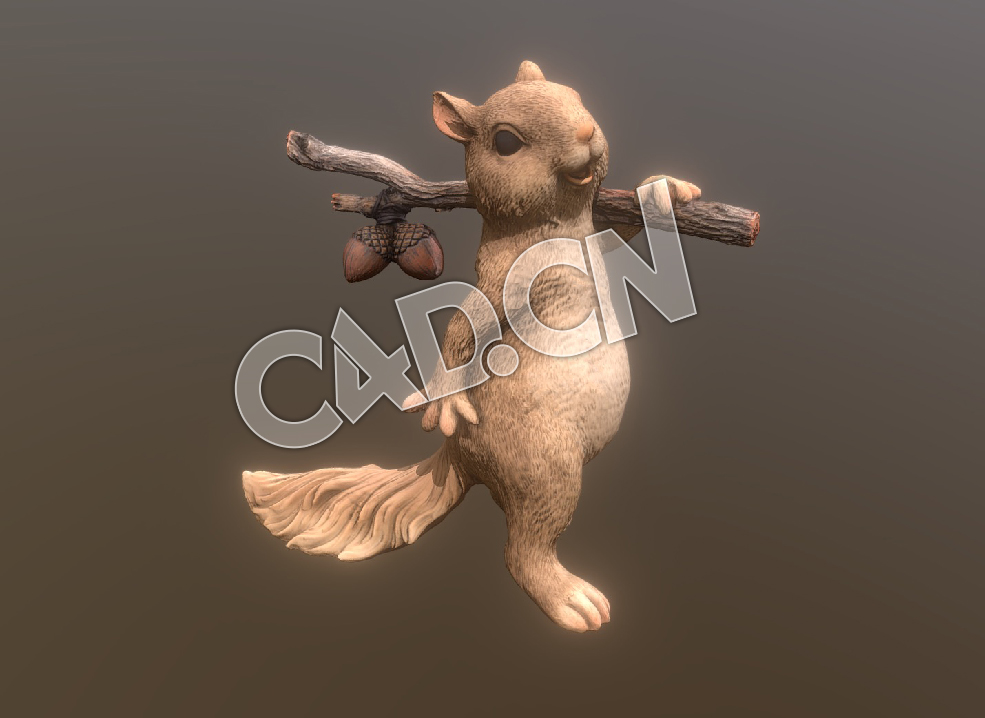 C4D松鼠背橡子卡通角色模型 Squirrel and Acorn Figure Scan