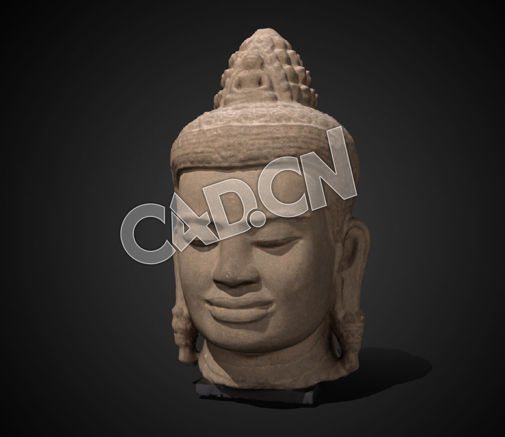 C4D佛头佛像雕塑模型 Stone Avalokiteshvara head,12th C CE
