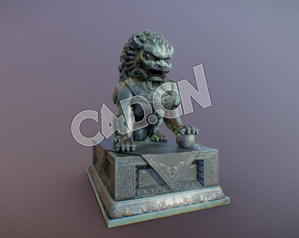 C4D铜狮雕塑模型 Stone lion