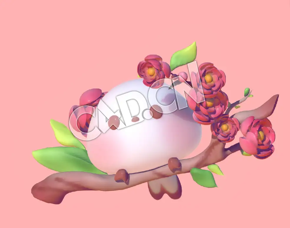 C4D桃花树上的小鸟卡通角色模型 White Bird