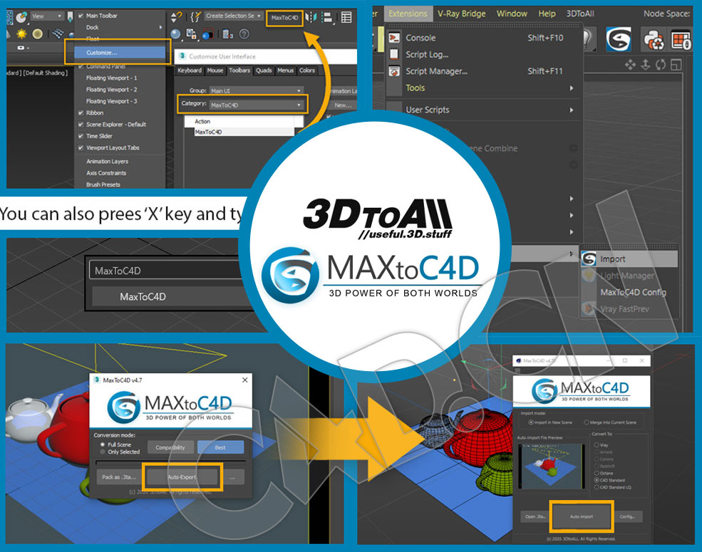 C4D直接导入3DMAX模型文件插件3DtoAll MaxToC4D v5.1c