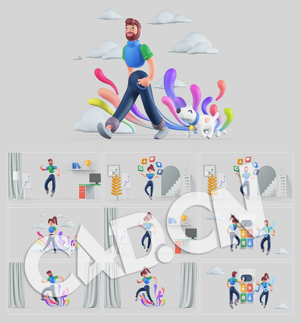 C4D卡通人物角色姿势模型 3D Character Pack - C4D之家 - IP卡通8.jpg