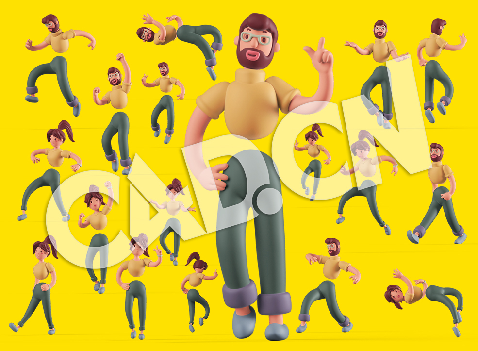 C4D卡通人物角色姿势模型 3D Character Pack - C4D之家 - IP卡通3.jpg
