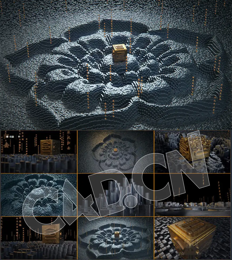 C4D OCTANE传承中华民族传统文化像素古文片头工程