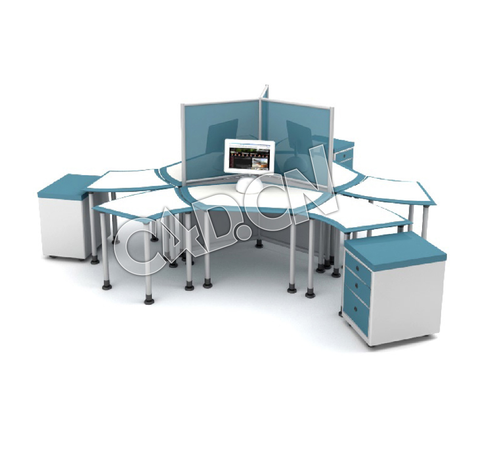 三人办公桌电脑桌办公家具C4D模型 - C4D之家 - 45.jpg