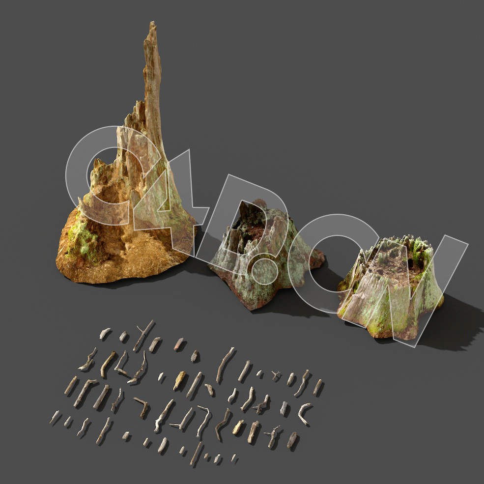 C4D OCTANE枯木树桩干树枝朽木根模型