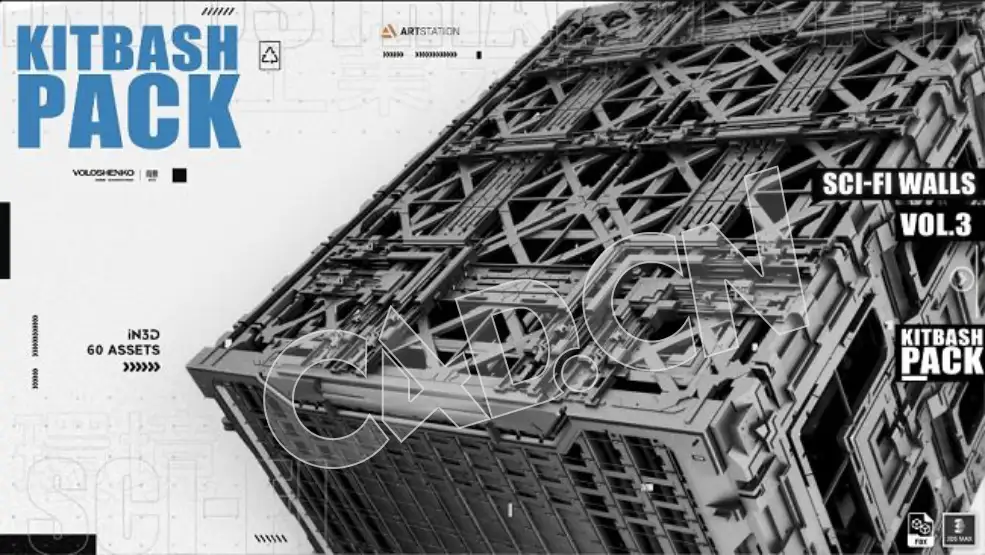 210组科幻金属构件3D模型合集 Artstation Sci-Fi walls KitBash Vol 2+Vol 3+Vol 4