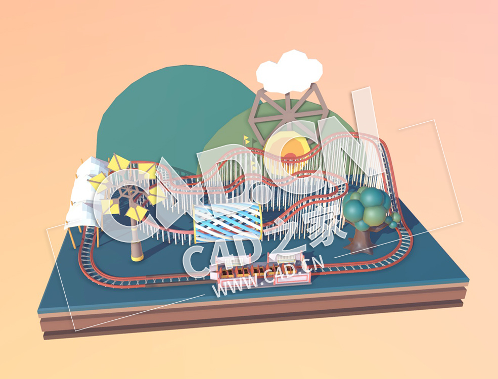 C4D过山车卡通风格模型 Rollercoaster Diorama Cartoon Style