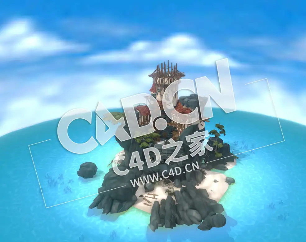 C4D低面海洋孤岛卡通建筑场景模型 Sea Keep "Lonely Watcher" - C4D之家 - 21.jpg