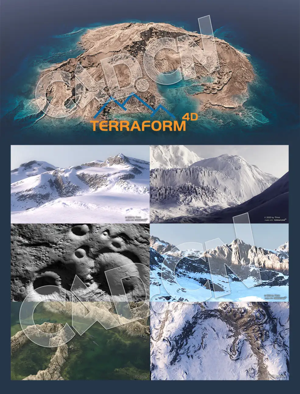 C4D三维地形地貌山峰风景景观生成器中文汉化版插件Terraform4D v1.1.1 for C4D S24