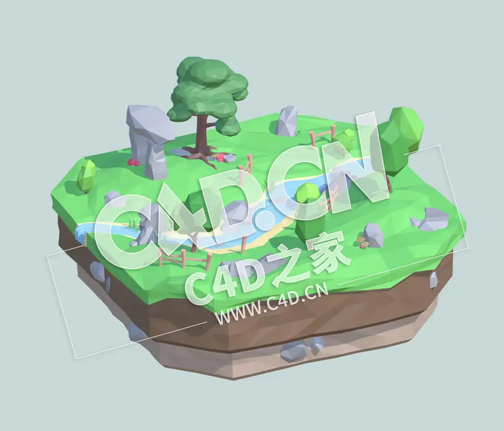 C4D低面多边形卡通小河景观模型 The River