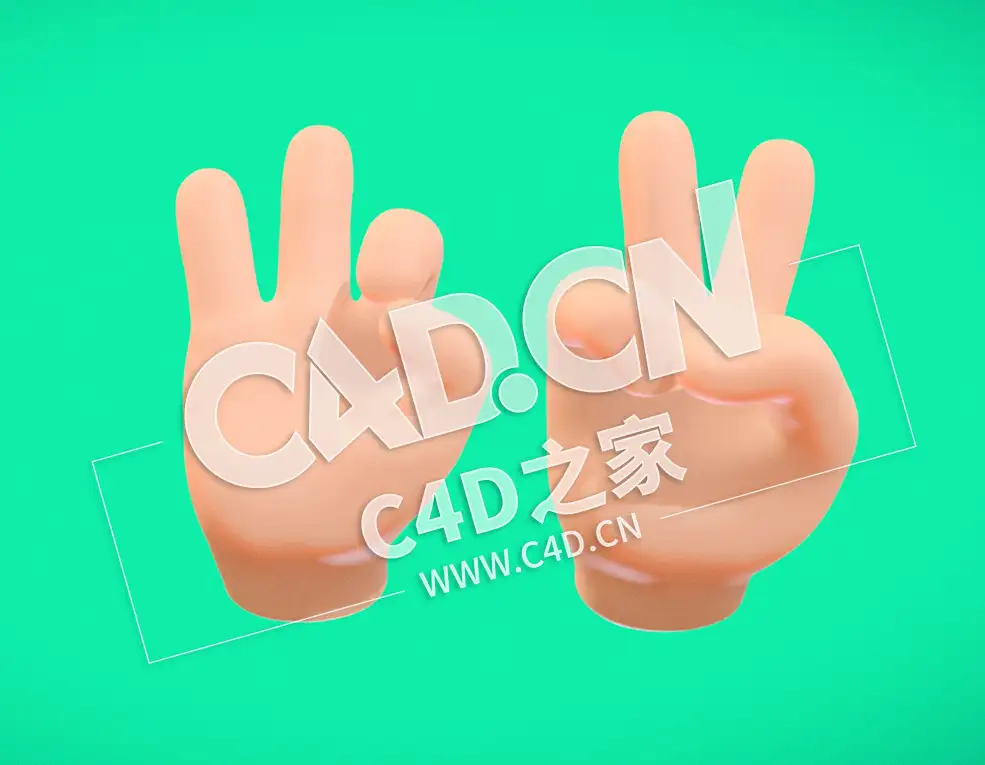 C4D四指手卡通手势ok手势yes手势模型 Toon hands-2