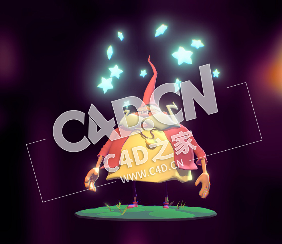 C4D戴帽子的卡通魔法师大胡子人物角色模型 Wiz Biz