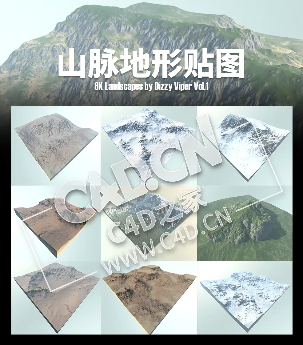 10个高精度山脉地形雪山山峰荒山贴图 Gumroad – 8K Landscapes by Dizzy Viper Vol.1 - C4D之家 - 未标题-1.jpg