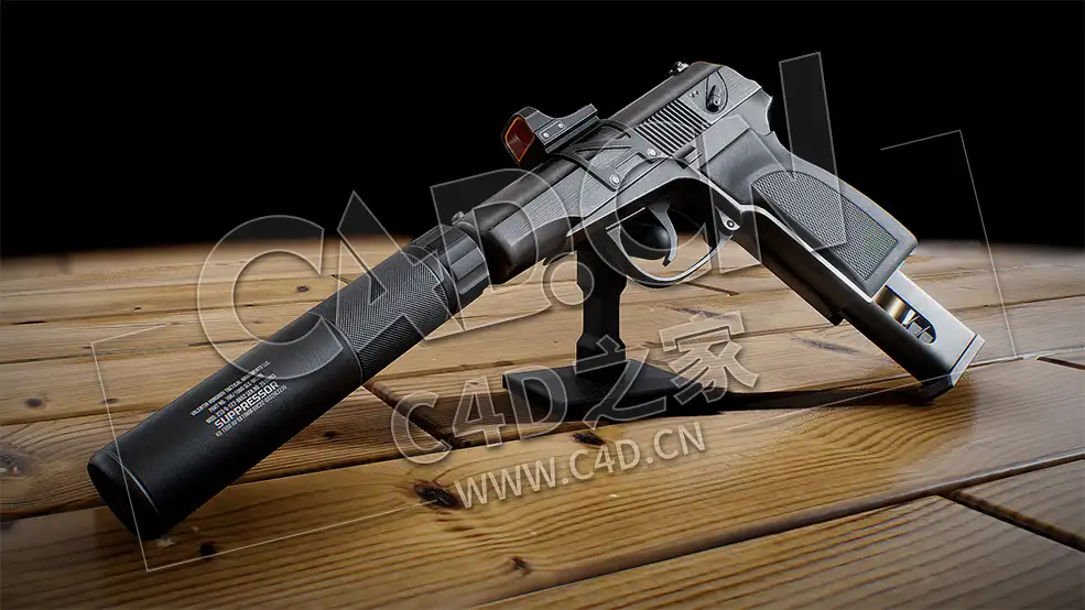 C4D军事武器枪械马卡洛夫手枪消音手枪无声手枪模型 Makarov