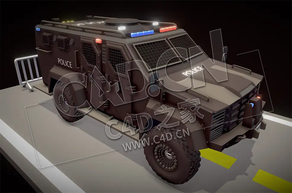 C4D低面卡通警车武装车辆模型 Police_Car