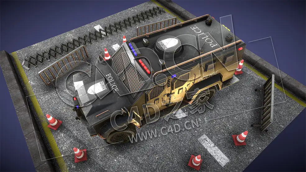 C4D武装警车装甲警用车辆模型 Armored police car special vehicle