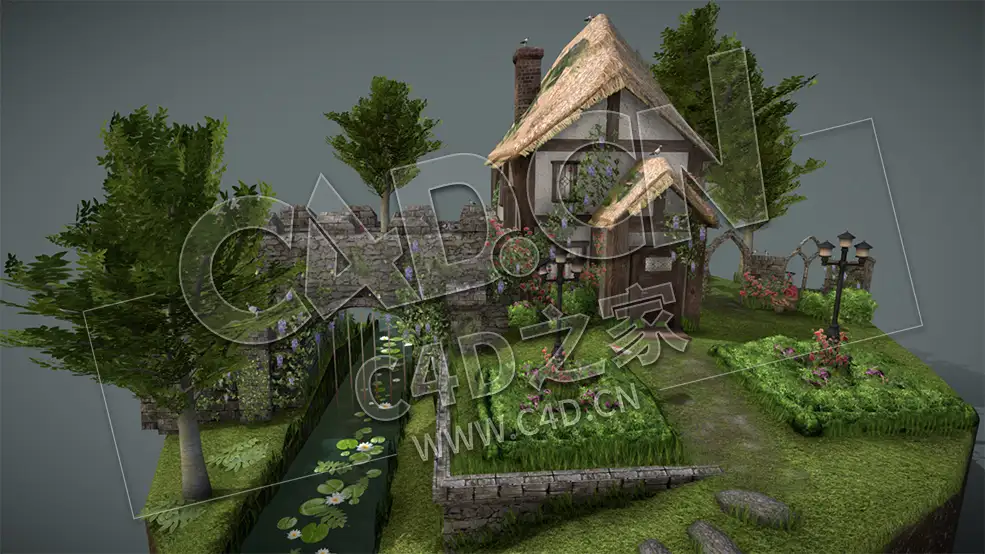 C4D卡通花园城堡房子乡下建筑小河莲花石桥模型 Grandma Castle Garden - C4D之家 - 22.jpg