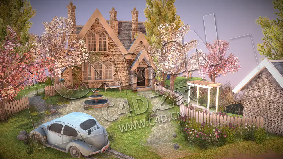 C4D卡通梦幻花园低面洋房建筑房子模型 Diorama - C4D之家 - 23.jpg