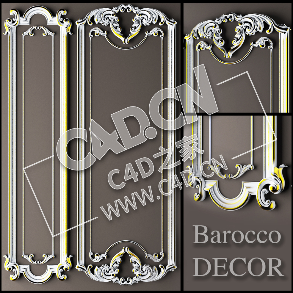C4D欧式石膏雕花线条镜框石膏线装饰线条室内装修浮雕花构件模型 barocco dekor 2 - C4D之家 - 2.jpg