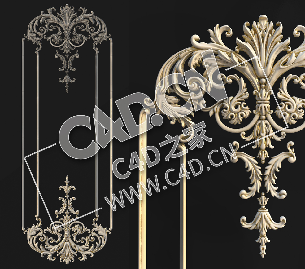 C4D欧式石膏雕花图案镜框花线画框浮雕花构件模型_08 Lepka_22 - C4D之家 - 8.jpg