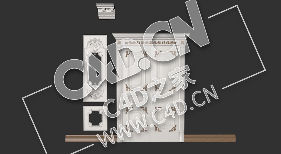 C4D欧式门线石膏雕花线条石膏线门套模型_10 Classic Interior Walls 2 - C4D之家 - 10.jpg