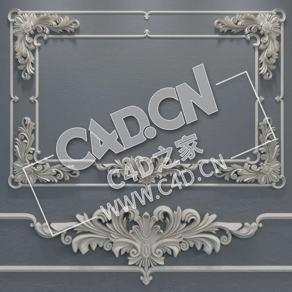 C4D镜框花线画框欧式装饰雕花框模型_14 lepnina - C4D之家 - 14.jpg