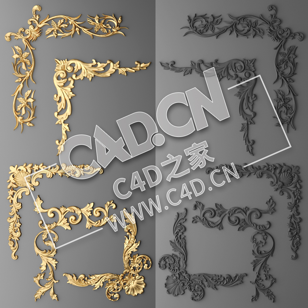 C4D欧式浮雕花构件装饰花件浮雕构件挂件套口雕花立体雕花外墙雕花模型 Rosette - C4D之家 - 19.jpg