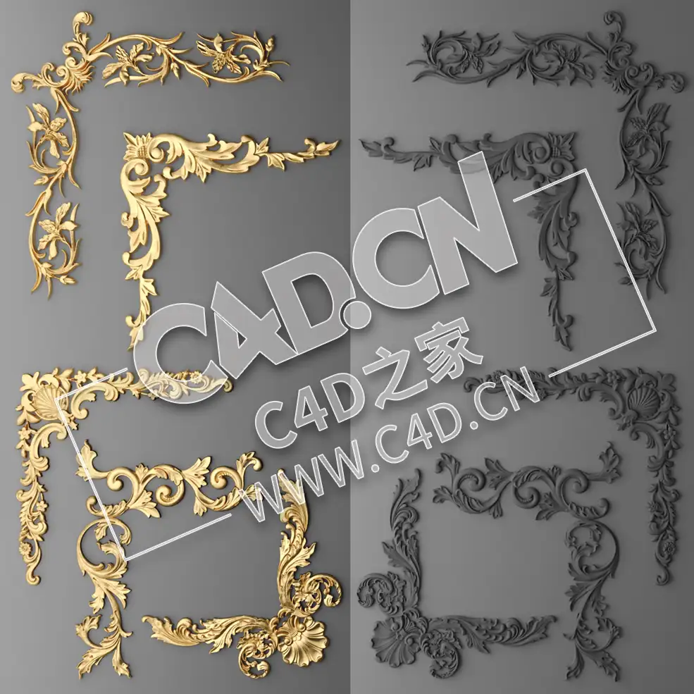 C4D欧式浮雕花构件装饰花件浮雕构件挂件套口雕花立体雕花外墙雕花模型 Rosette - C4D之家 - 19.jpg