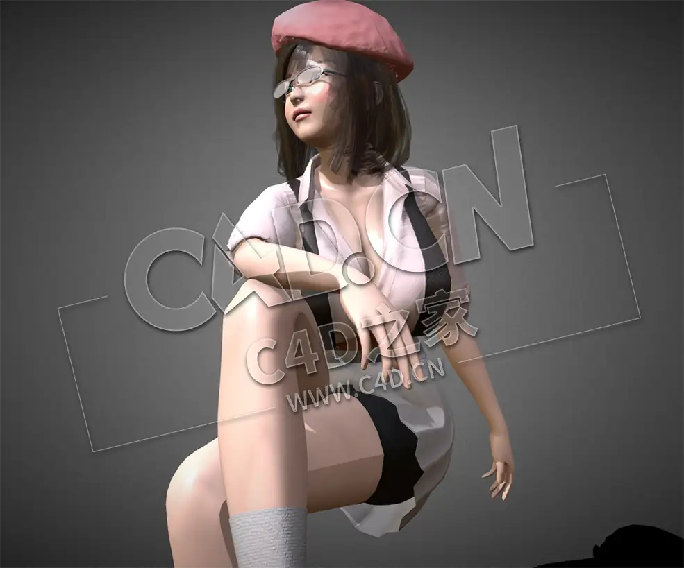 C4D跷二郎腿的性感女孩卡通人物模型 Test Model