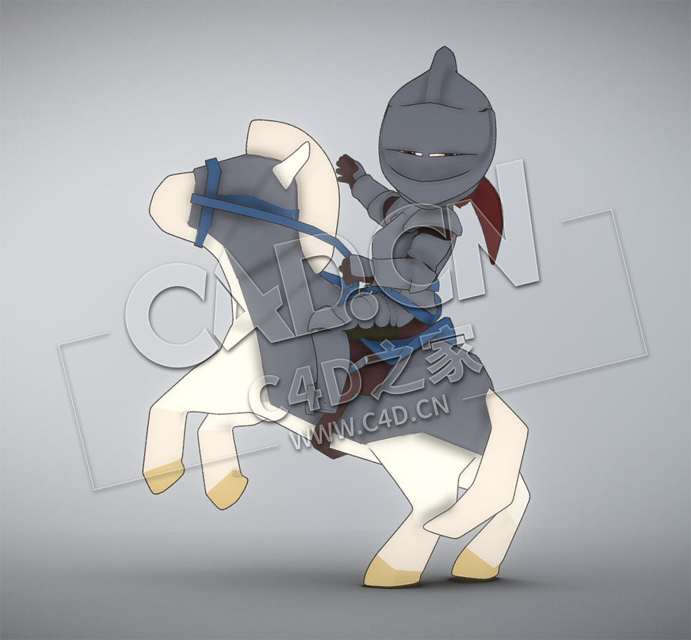C4D骑马的卡通铠甲武士卡通角色模型 RiderExport