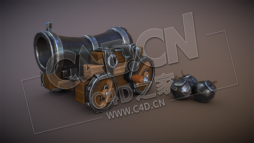 C4D卡通土炮弹药模型 cannon_LP