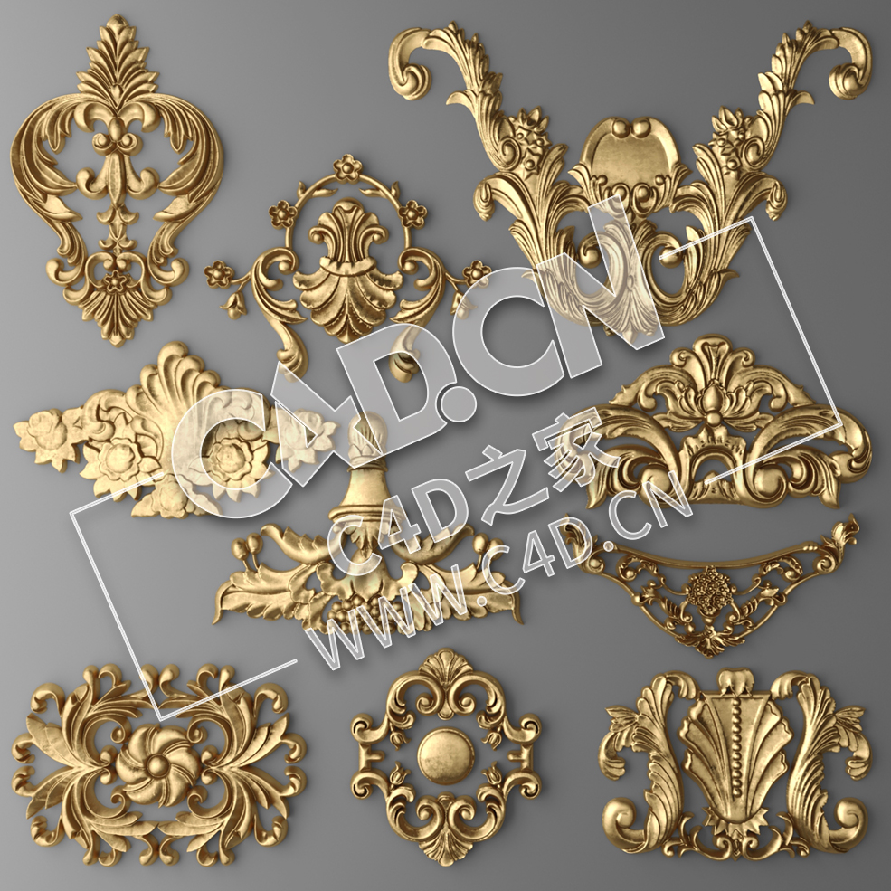 C4D欧式浮雕花构件装饰花件浮雕构件挂件套口雕花立体雕花外墙雕花模型_31 - C4D之家 - 31.jpg