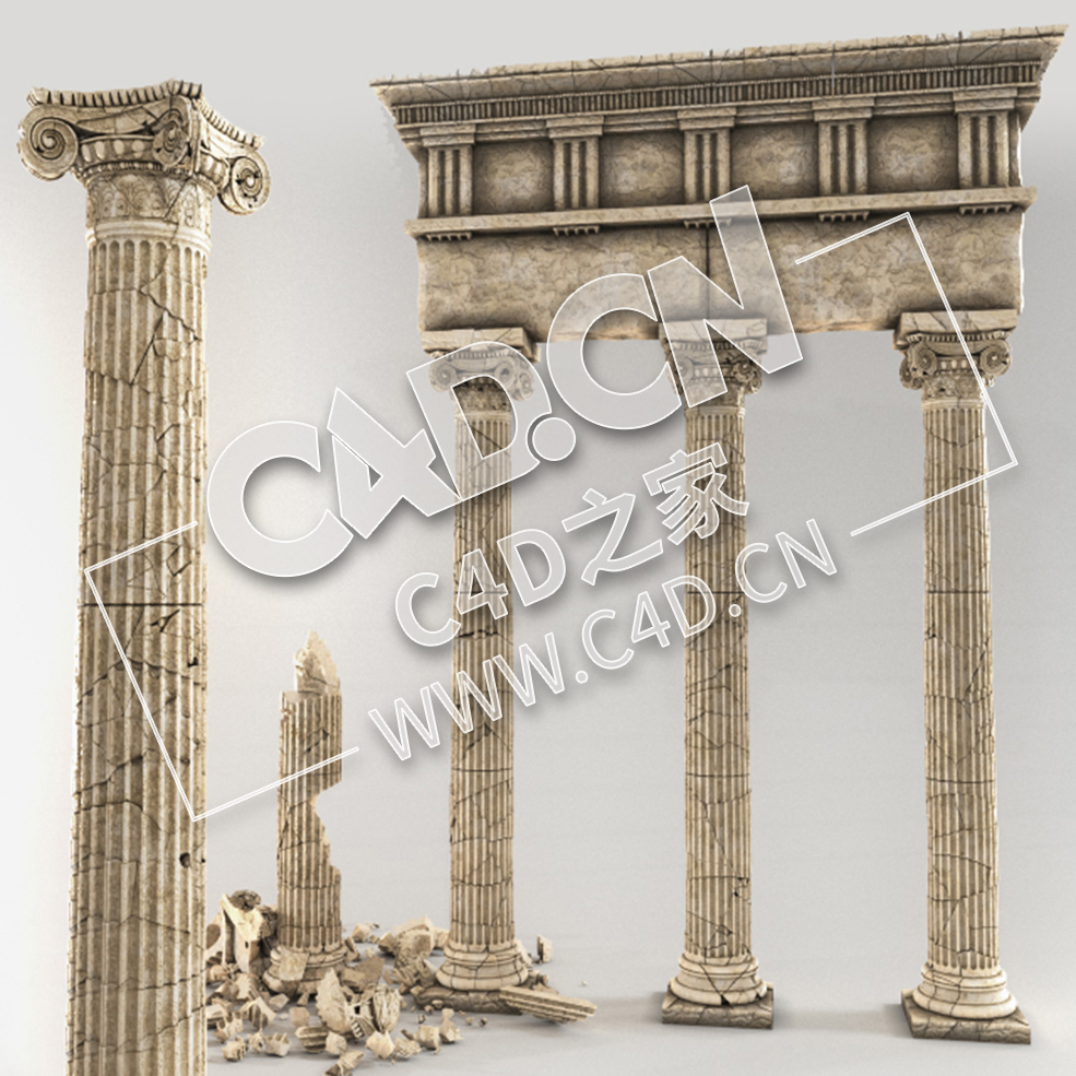 C4D欧式石柱裂痕罗马柱破裂模型_33 kolumn