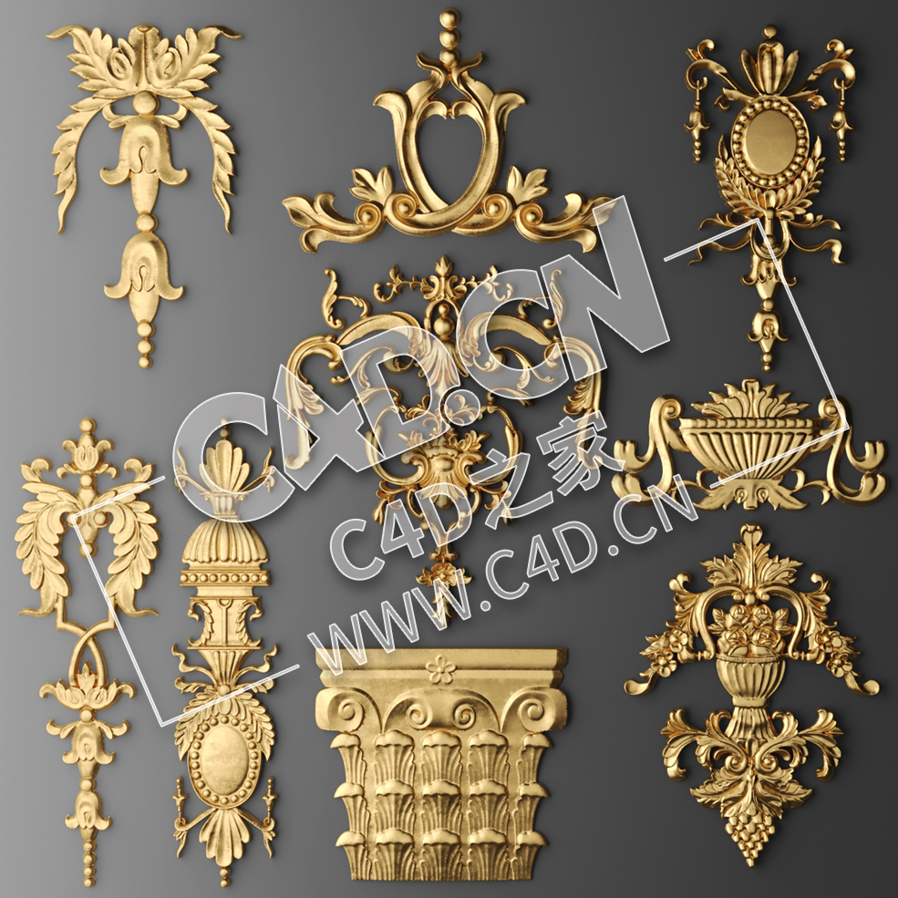 C4D欧式浮雕花构件装饰花件浮雕构件挂件套口雕花立体雕花外墙雕花模型_37 - C4D之家 - 37.jpg