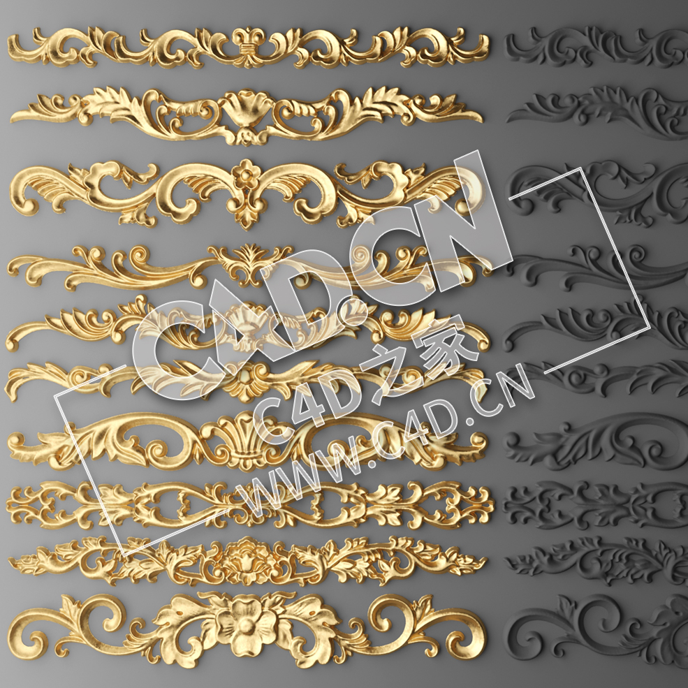 C4D欧式浮雕花构件装饰花件浮雕构件挂件套口雕花立体雕花外墙雕花模型_42 - C4D之家 - 42.jpg
