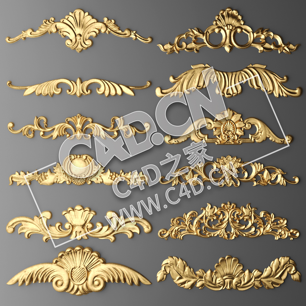 C4D欧式浮雕花构件装饰花件浮雕构件挂件套口雕花立体雕花外墙雕花模型_43 - C4D之家 - 43.jpg