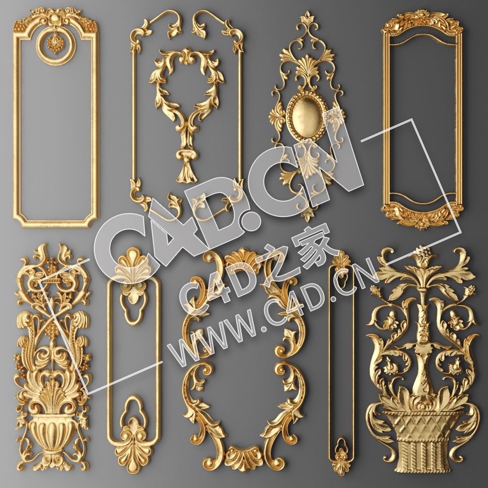 C4D欧式浮雕花构件装饰花件浮雕构件挂件套口雕花立体雕花外墙雕花模型_39 - C4D之家 - 39.jpg