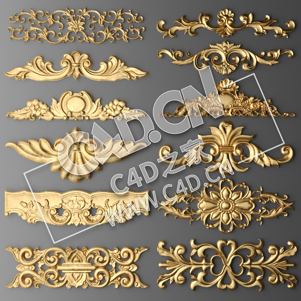 C4D欧式浮雕花构件装饰花件浮雕构件挂件套口雕花立体雕花外墙雕花模型_44 - C4D之家 - 44.jpg
