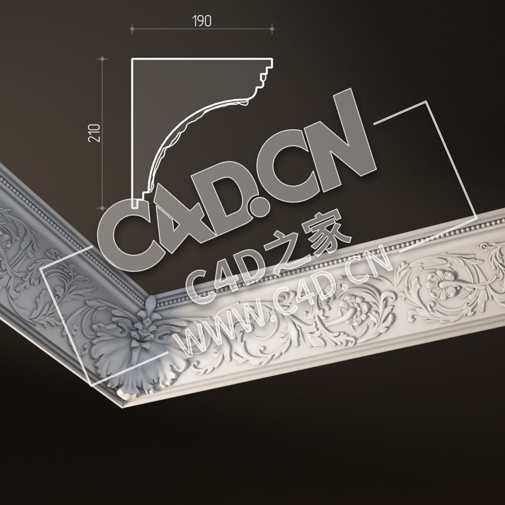 C4D欧式雕花角线雕花平线雕花角线模型_51 Plaster Cornice - C4D之家 - 51.jpg